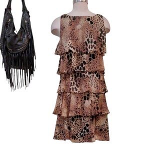 Vintage SL Fashions Women’s Sz 14 Tiered Animal Leopard Print Chiffon Dress
